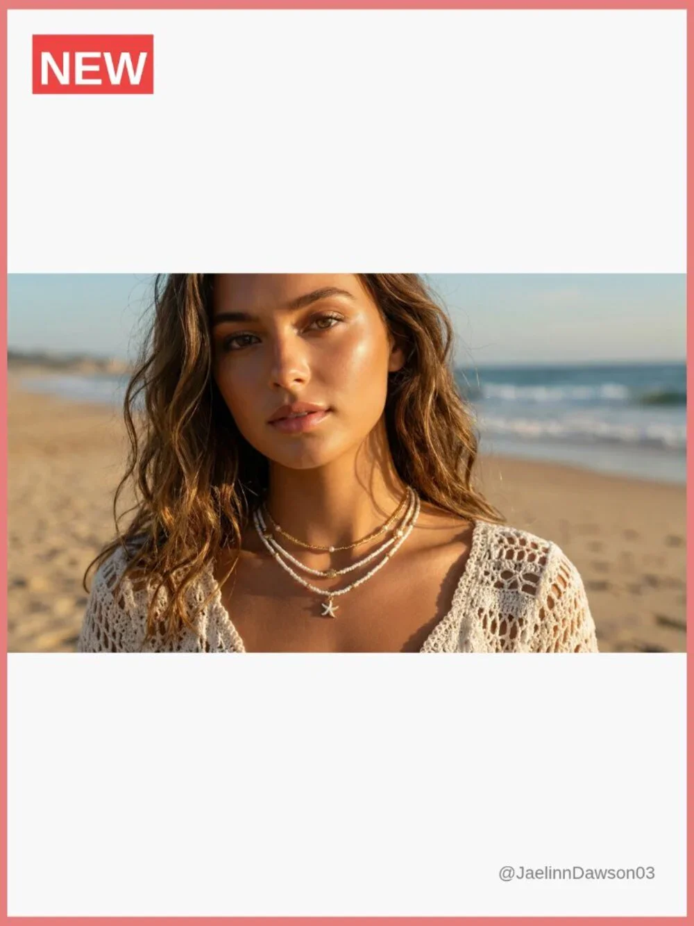 Shell Starfish Boho Layered Beaded Pearl Pendant Necklace 3-Piece Set
